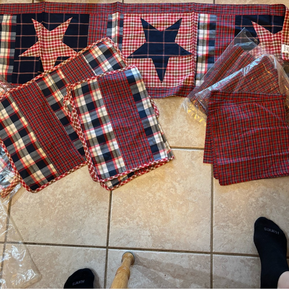 Red and Blue Plaid Star Quilted Set